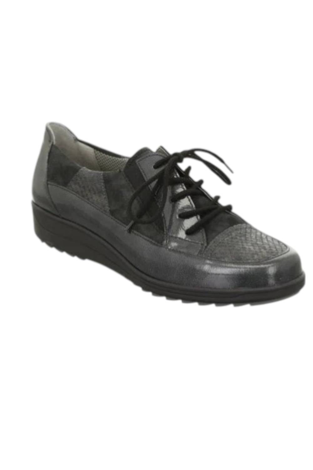 Ara Women's Mae Leather Sneaker in crow patent snake suede - women's sneaker - detail view