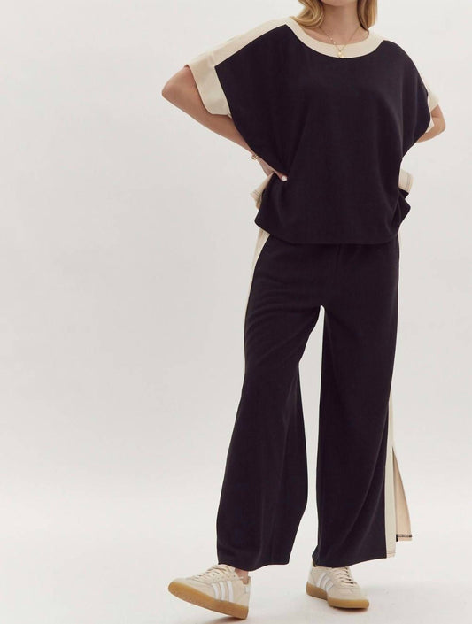 Entro - Solid Ribbed Boat Neck Short Sleeve Top