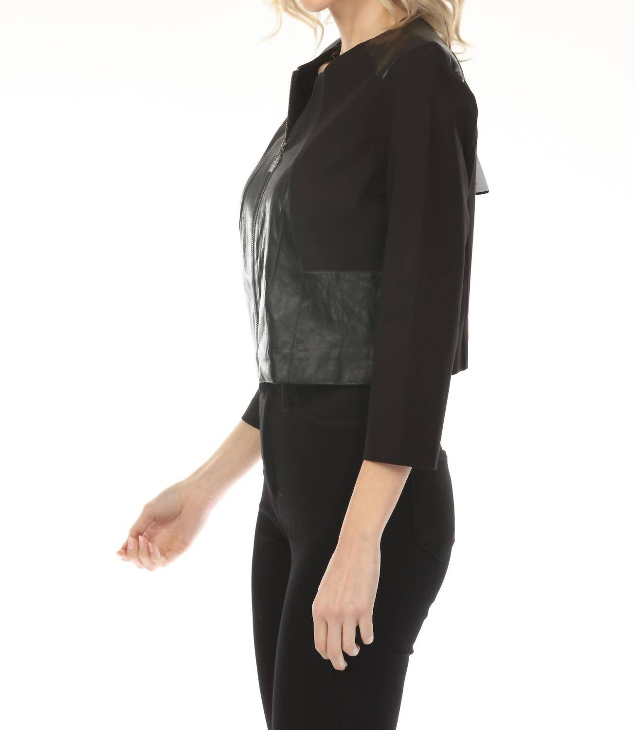 Joseph Ribkoff - Faux Leather Zip Up Cropped Jacket