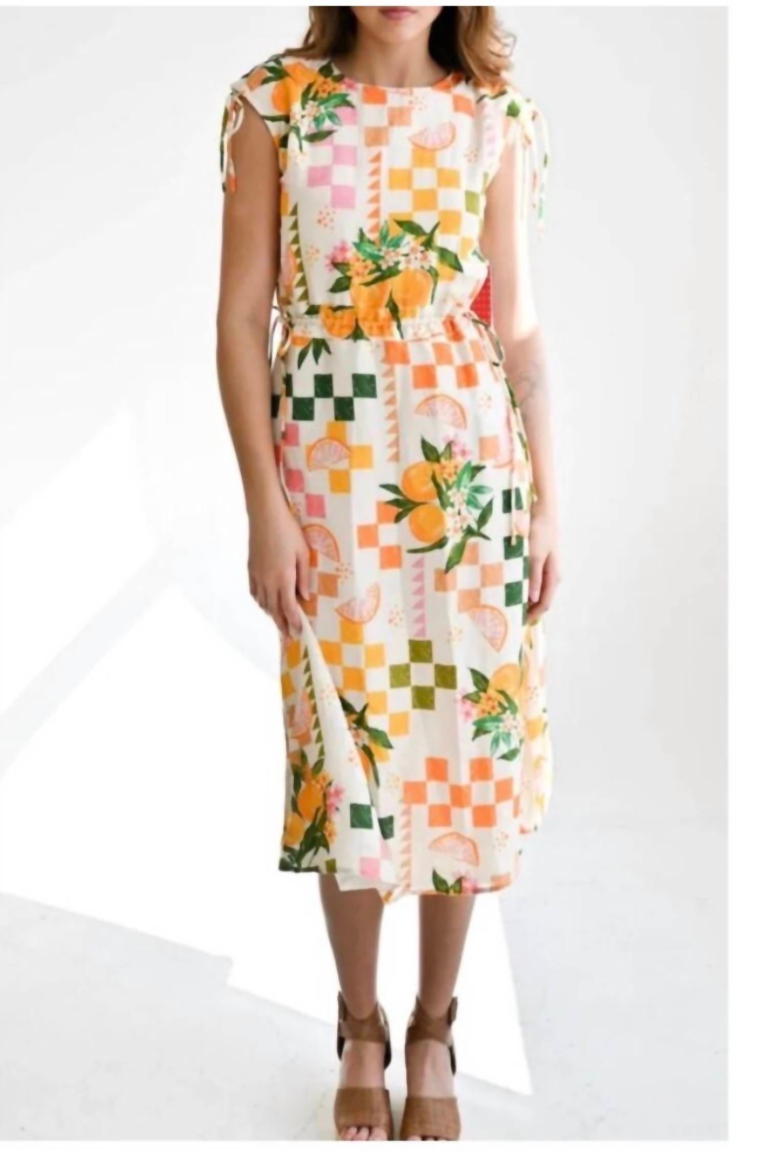Never a Wallflower Oranges Cinch Waist Dress in citrus - women's dress