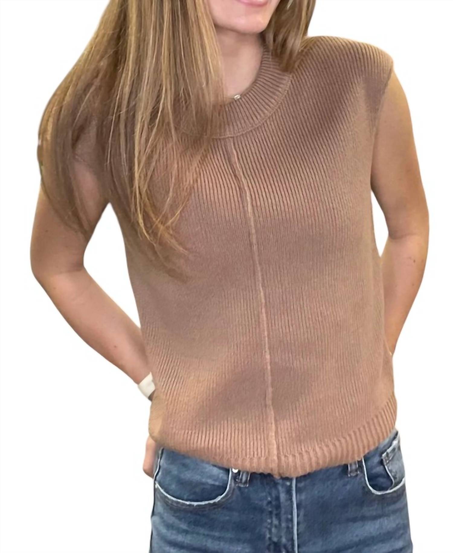 Blu Pepper - Sleeveless Crewneck Sweater Knit Top