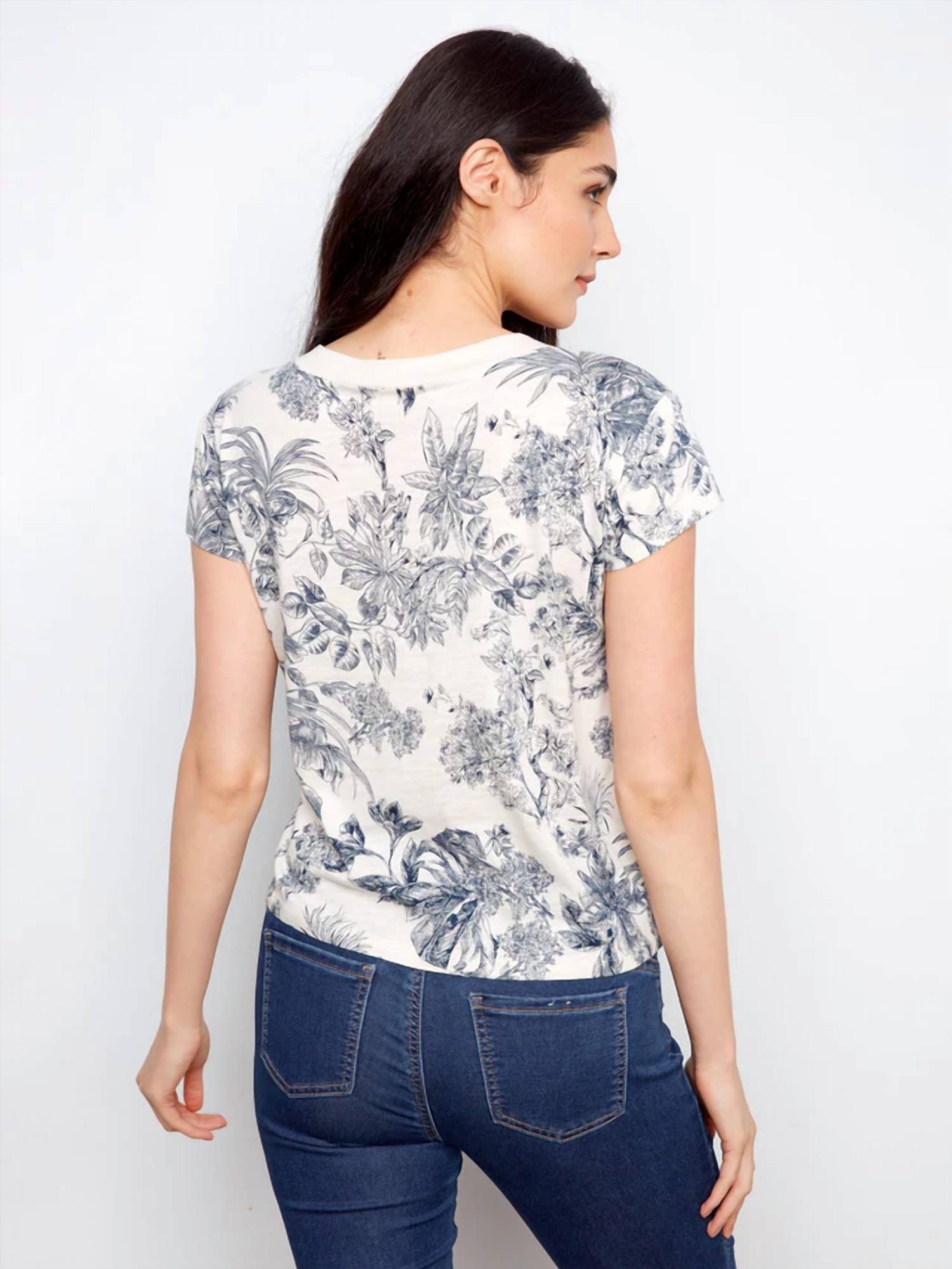 Charlie B - Printed Organic Cotton Drop Shoulder V-neck T-shirt