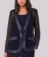 Angel Apparel - Fishnet Blazer With Vegan Leather Trim