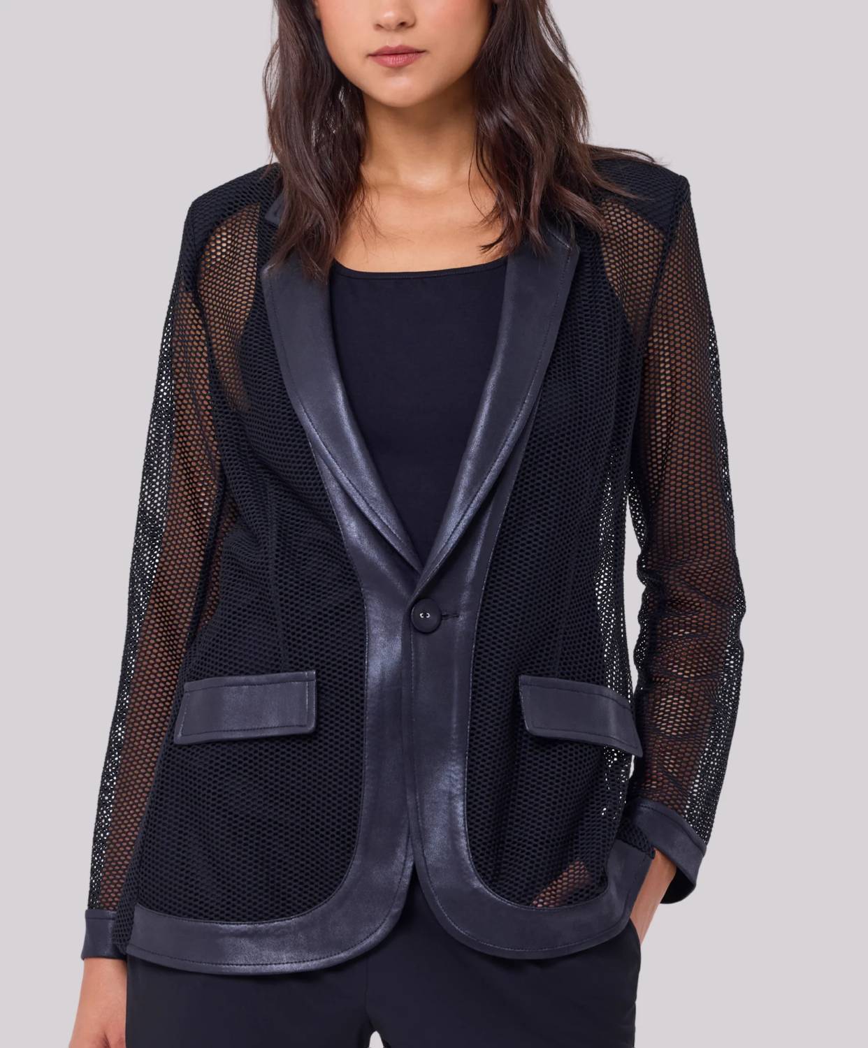 Angel Apparel - Fishnet Blazer With Vegan Leather Trim