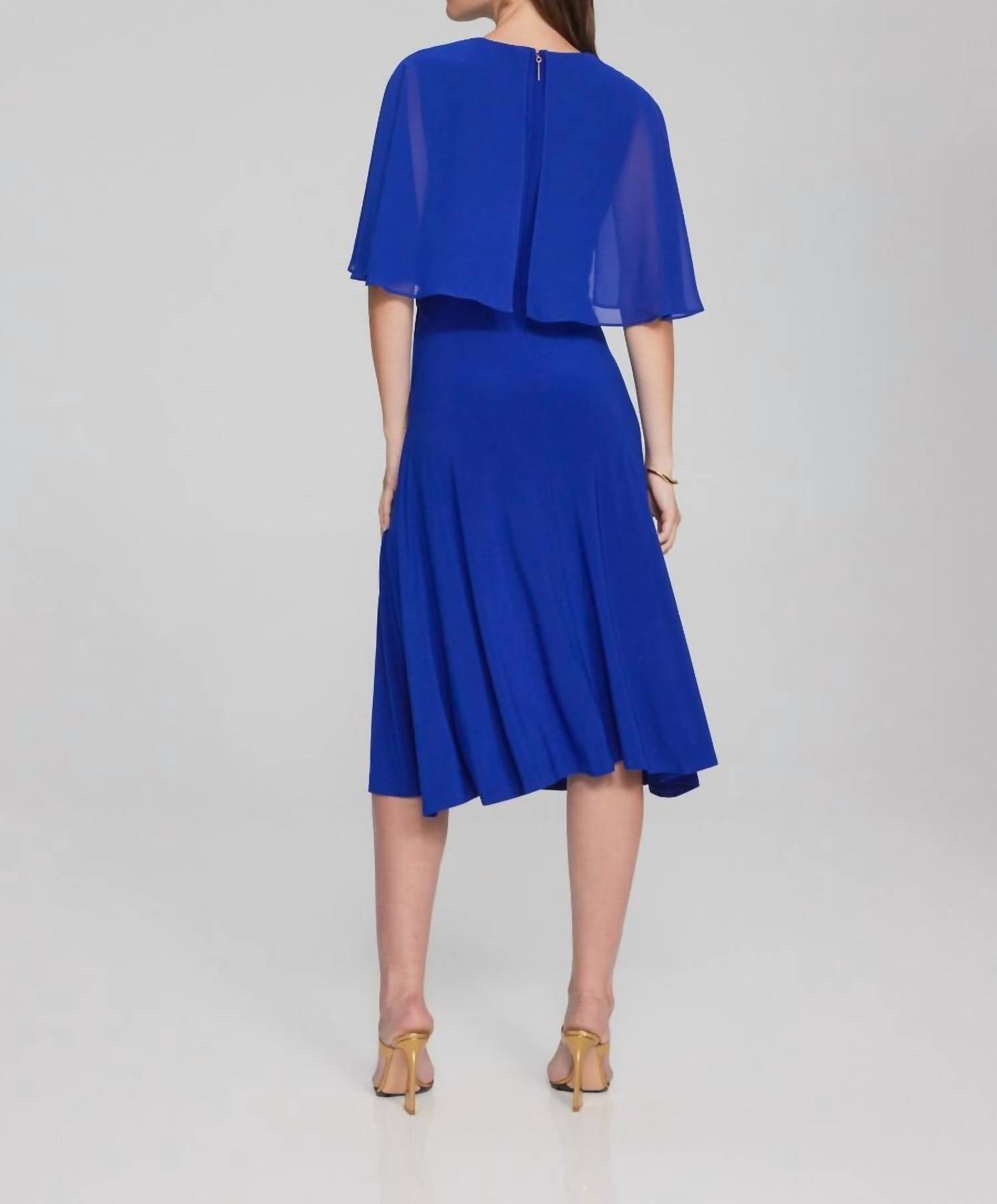 Joseph Ribkoff V Neck Midi Dress in ocean blue - women's dress - detail view
