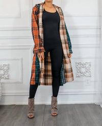 Surelymine - Distressed Long Plaid Patches Shacket