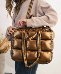 Aapparella Women's Quilted Puffer Tote Bag in gold - women's bag