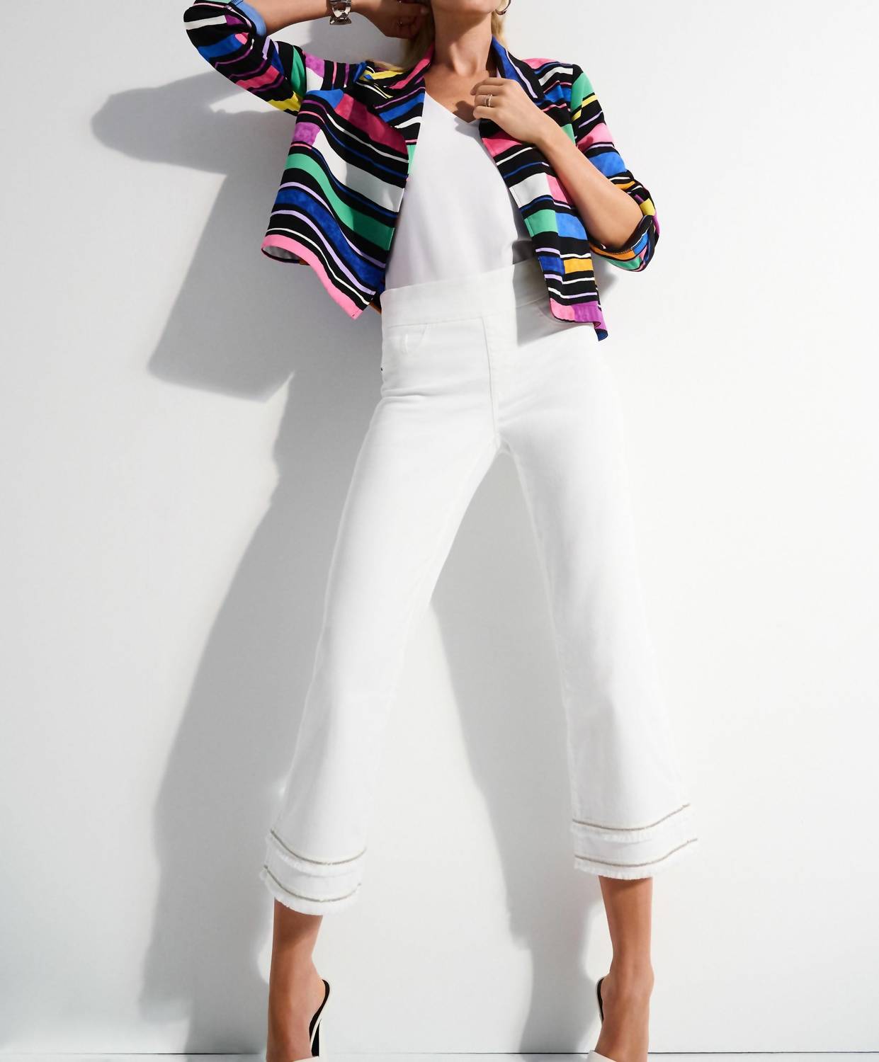 Joseph Ribkoff Straight Crop Pull-on Jeans With Beading in white - women's jeans - alternate view