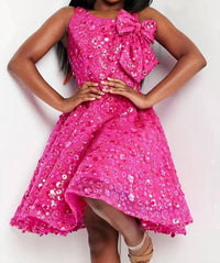 Jovani - Fit And Flare Sequin Bow Short Dress