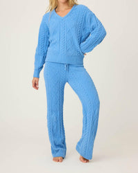 PJ Salvage Cozy Chenille Cable Knit Top in sea - women's sweater - view 4