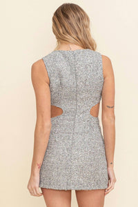 Cloud Ten - Metallic Fringe Tweed Cutout Dress