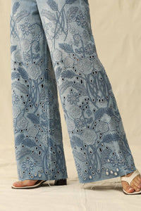 Bayeas - High Rise Eyelet And Embroidery Wide Leg Jeans