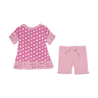 Kickee - Girls' Bamboo Print Short Sleeve Babydoll Set