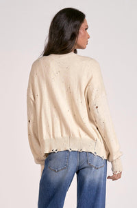 ELAN Distressed Button Down Cardigan in off white - women's cardigan - alternate view
