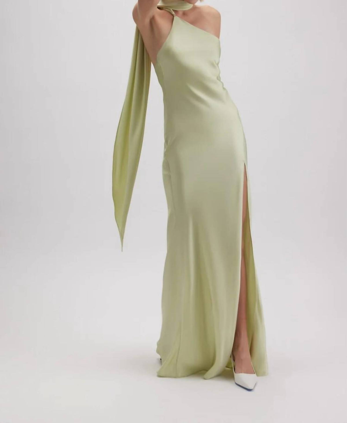 Fore Collection - Asymmetric Halter Drape Scarf Maxi Dress