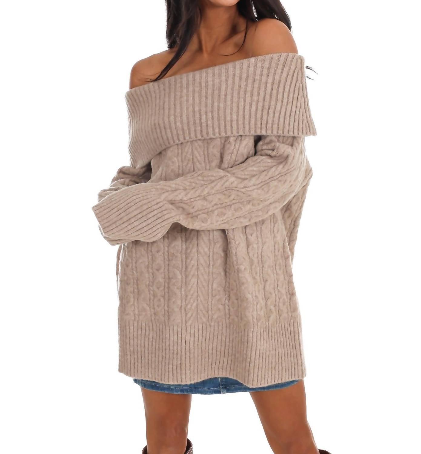 Le Lis - Denver Off Shoulder Cable Knit Sweater