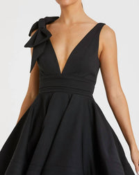 MAC DUGGAL Sleeveless V-neck Mini Dress in black crepe - women's dress - alternate view