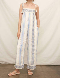 En Creme - Embroidered Jumpsuit With Tassel Shoulder Ties And Lurex Det