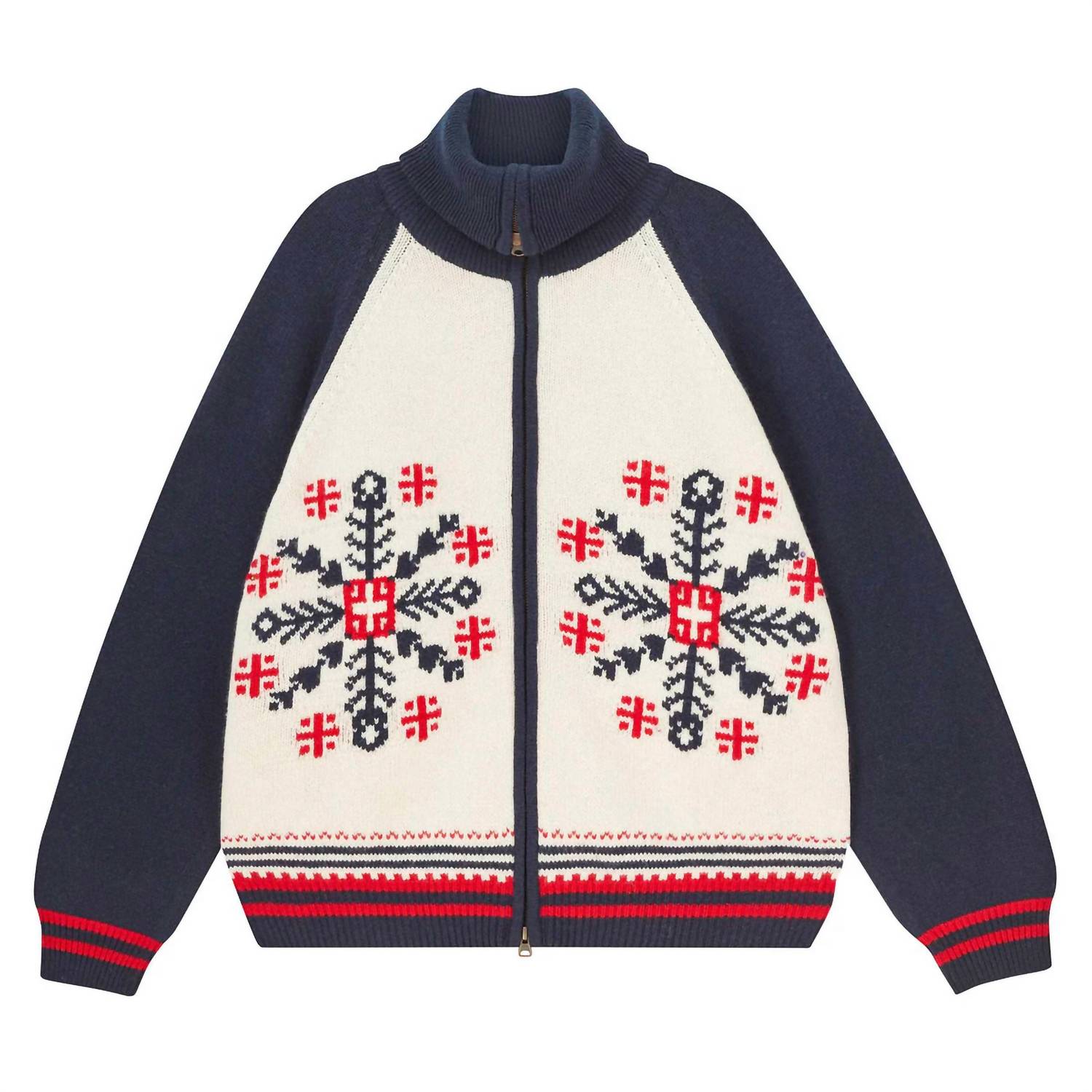 Jumper1234 Snowflake Zip Up Cardigan Sweater in navy red and cream - women's cardigan - alternate view