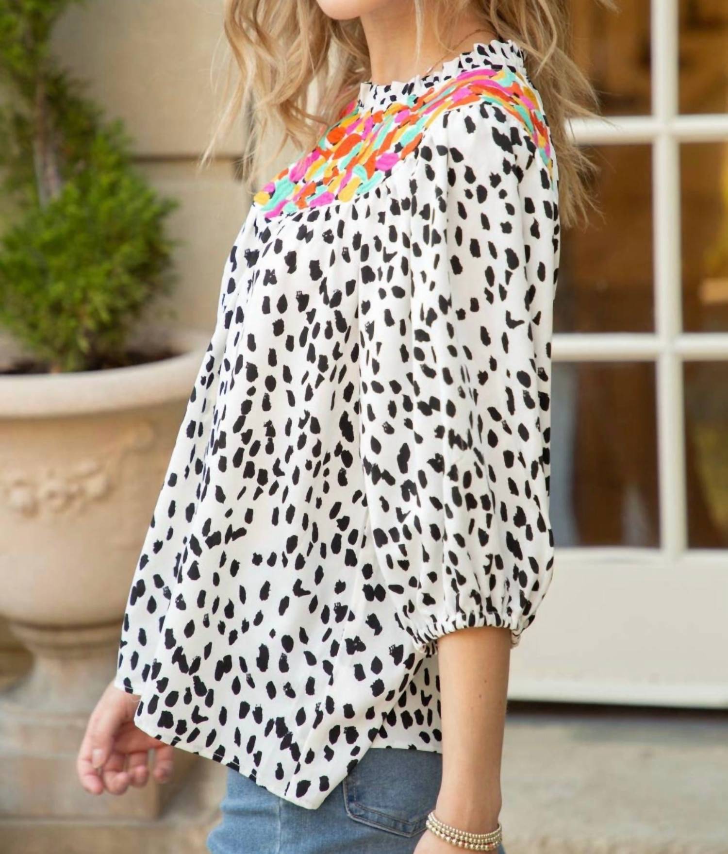 Voy - Just Perfect Half Sleeve Dotted Top