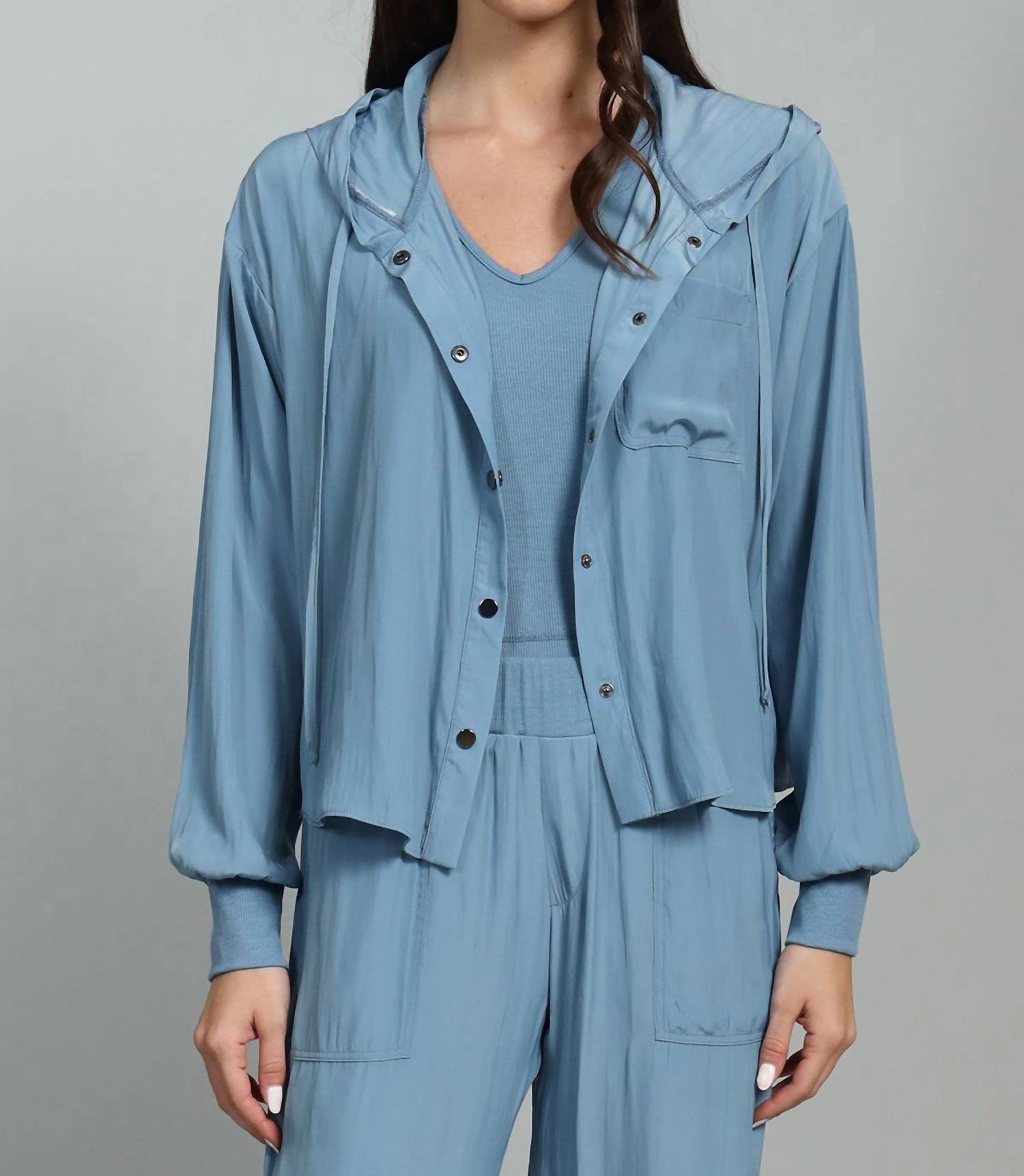 Lola & Sophie D-satin Cropped Hoodie in blue shadow - women's top