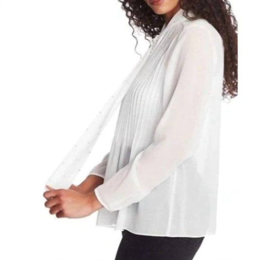 1.State - Sheer Drapey Neck Tie Studs Long Sleeve Blouse