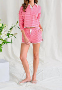 SAYLOR Nadine Travel Fit Set in pink rugby stipe - women's sleepwear