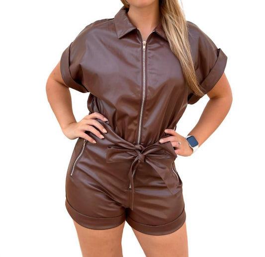 Lexa Faux Leather Romper With Tie