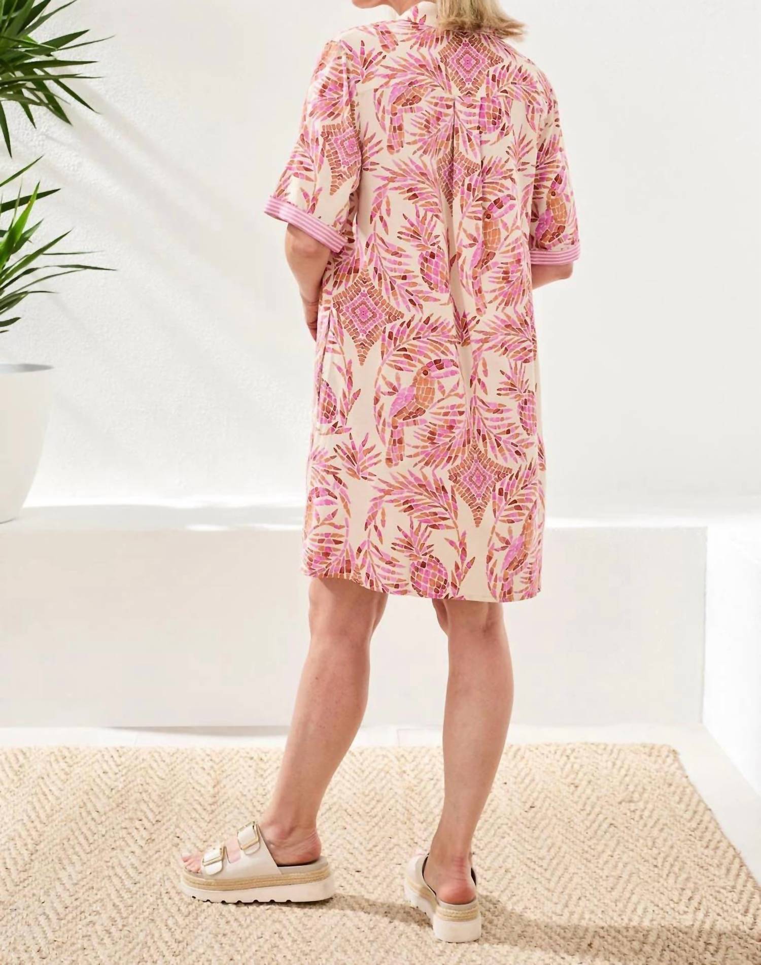Tribal - Elbow Sleeve Button Front Dress