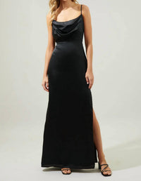 Sugarlips - Cowl Necklace Satin Long Dress
