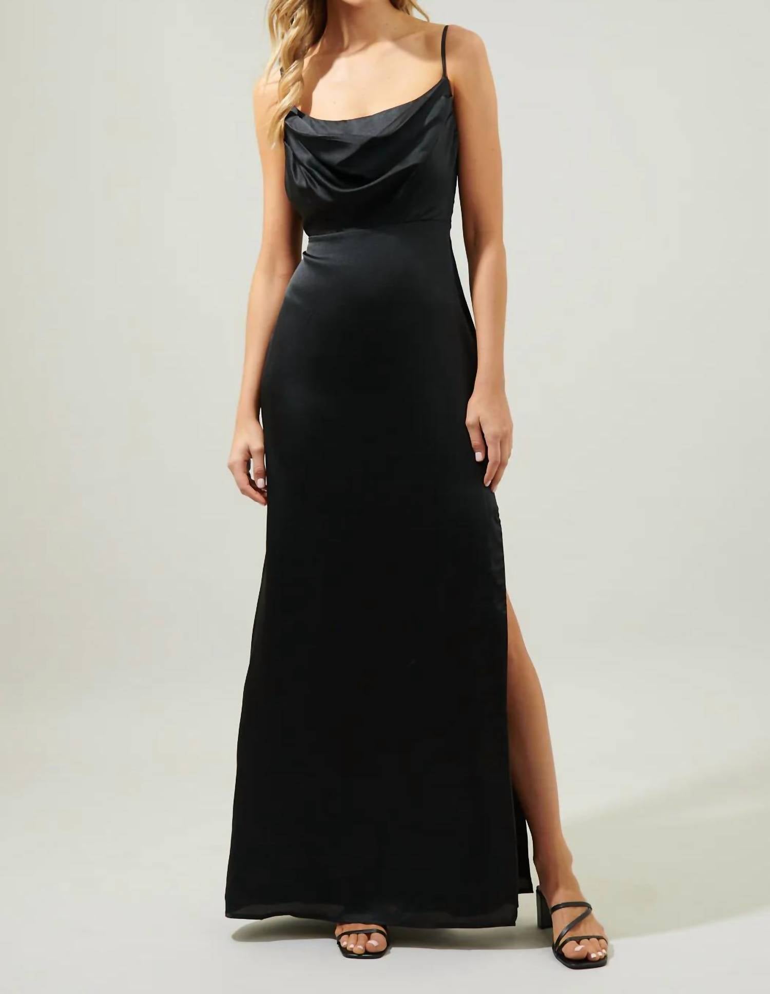 Sugarlips - Cowl Necklace Satin Long Dress