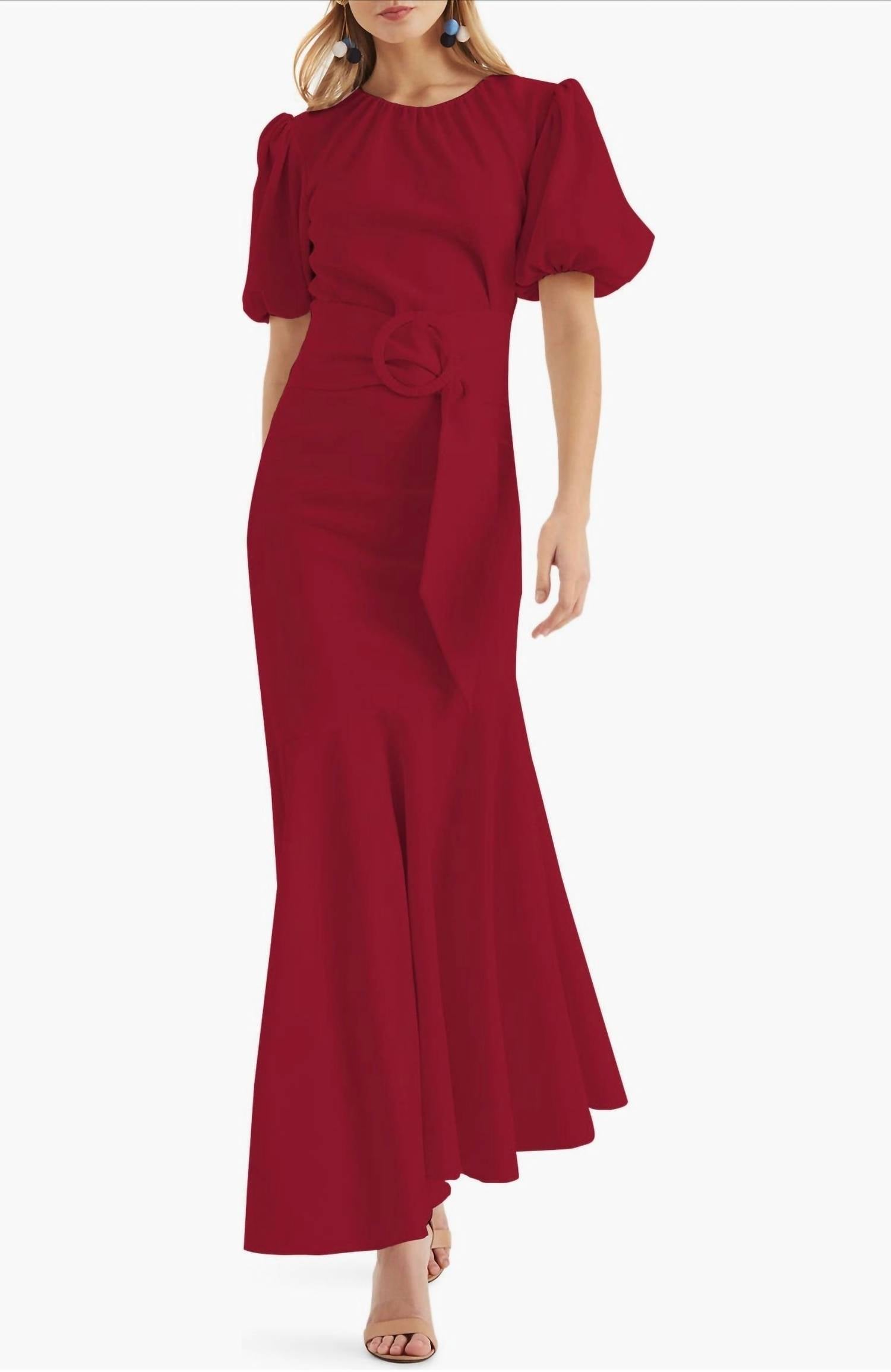 SACHIN & BABI Camila Asymmetric Hem Belted Dress in dark red - women's dress