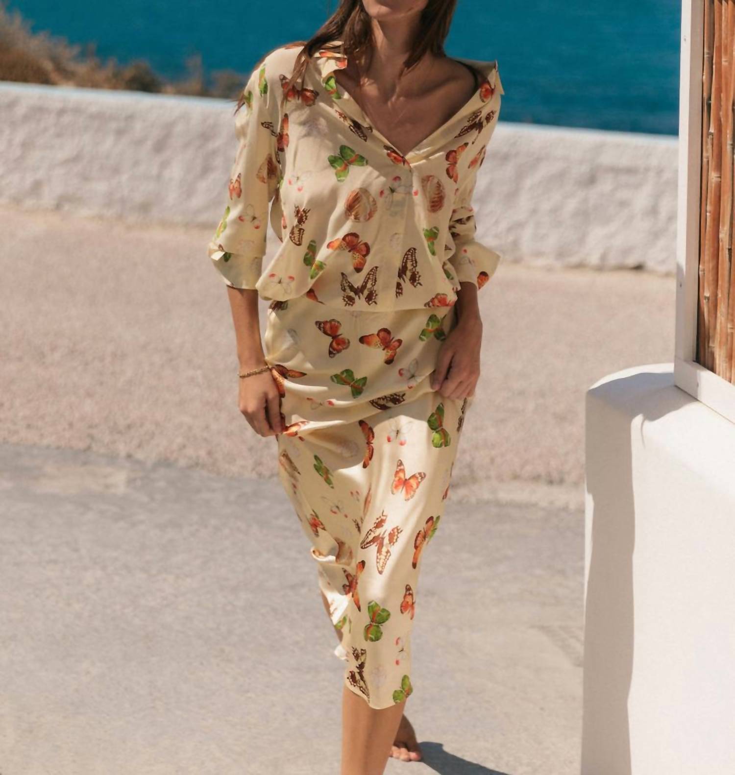 catherine gee Daria French Cuff Silk Blouse in butterfly - women's blouse - alternate view