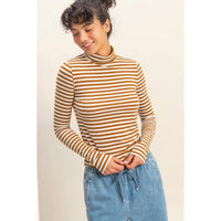 Hyfve - Striped Turtleneck Fitted Long Sleeve Top