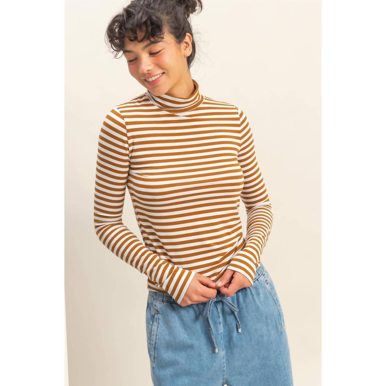 Hyfve - Striped Turtleneck Fitted Long Sleeve Top