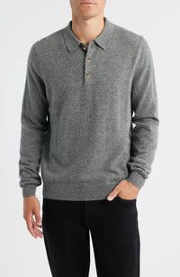 Scott Barber Fine Gauge Cashmere Polo Sweater in pewter heather - men's shirt