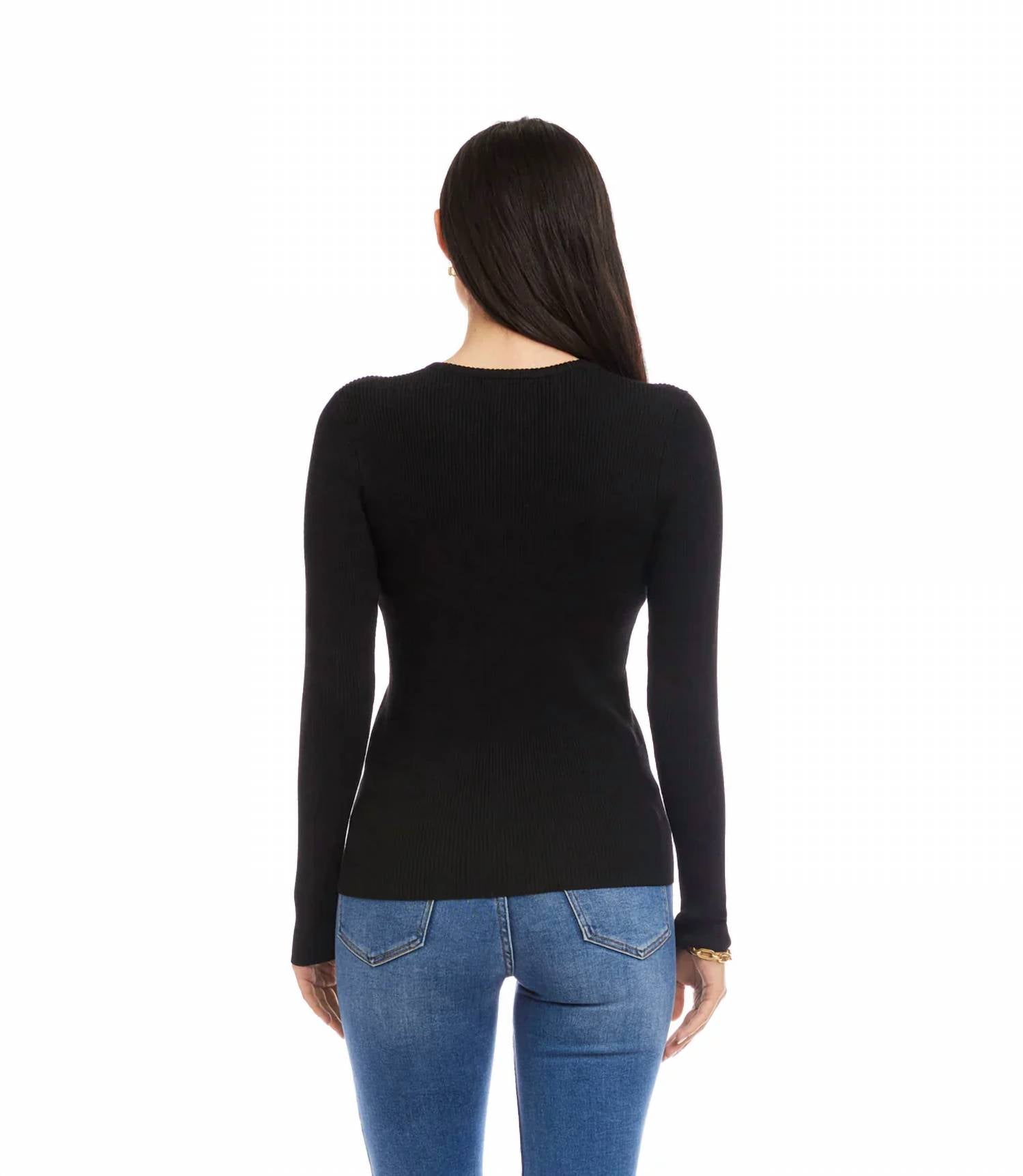 Karen Kane - Hana Henley Ribbed Crewneck Sweater