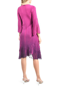 Komarov - Ombré Slit Sleeve Charmeuse & Chiffon Cocktail Dress