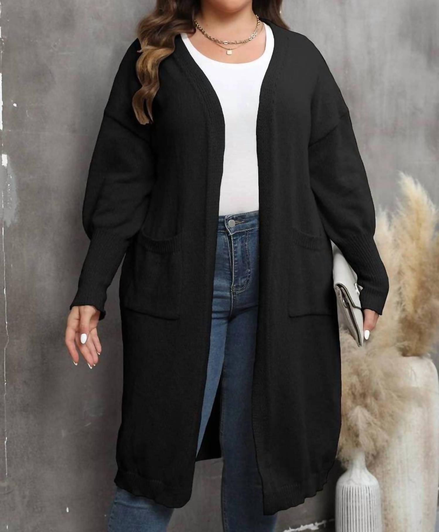 Lily Clothing - Open Front Knit Cardigan - Plus