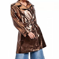 Easel - Retro Faux Leather Trench Coat