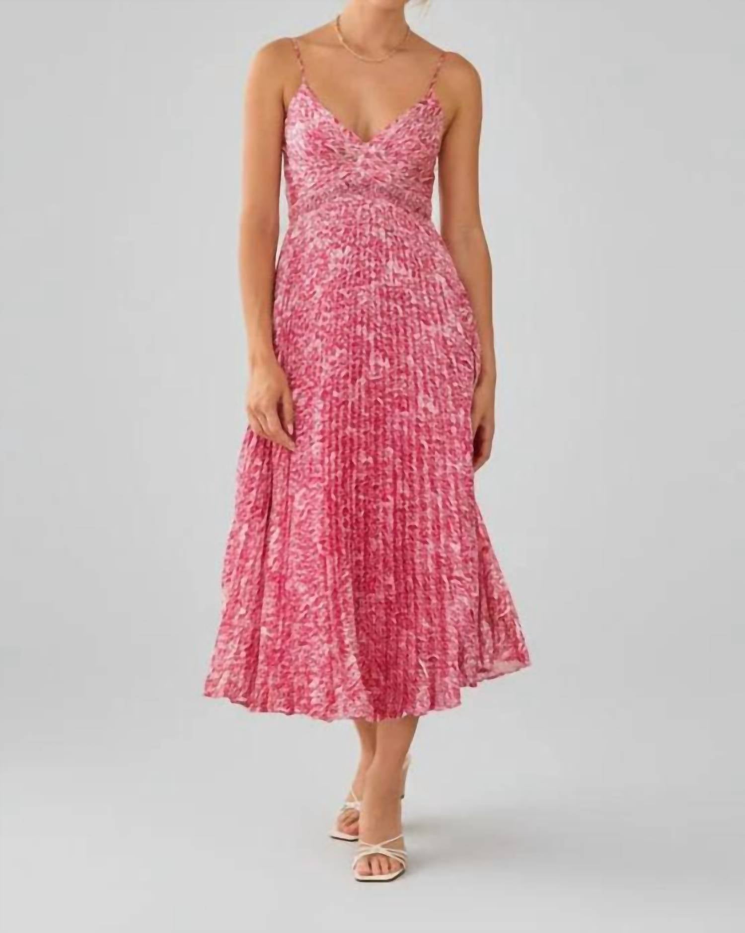 Skies Are Blue - Karter Floral Spaghetti Strap Pleated Midi Dress