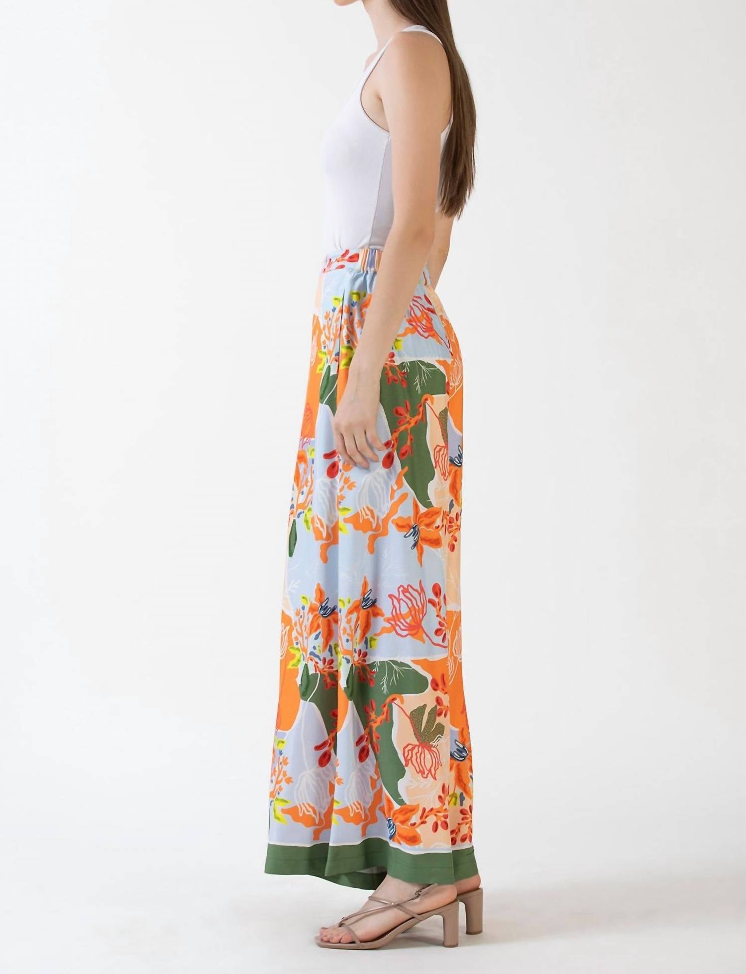 Celina Moon Jana Wide Leg Pants in peach foliage - women's pants - detail view