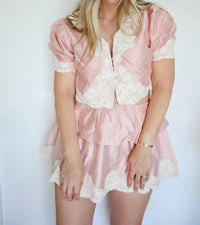 Mable - Marybeth Scalloped Lace Trim Crop Top And Shorts Set
