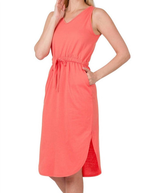Zenana - Drawstring Waist Curved Hem Dress