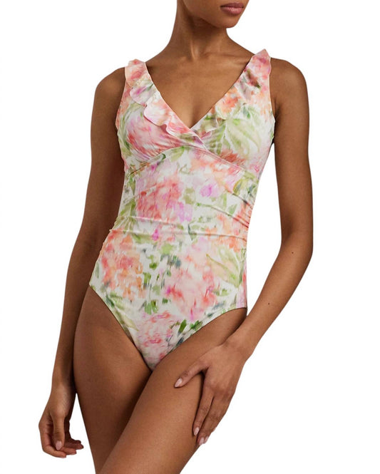 Ralph Lauren - SUMMER FLORAL PRINT RUFFLE SURPLICE ONE PIECE SWIMSUIT