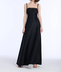 EMILY SHALANT Square Neck Bead Strap Duchess Twill Gown in black - women's dress