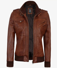 Decrum - Women's Edinburgh Genuine Leather Jacket With Removable Hood