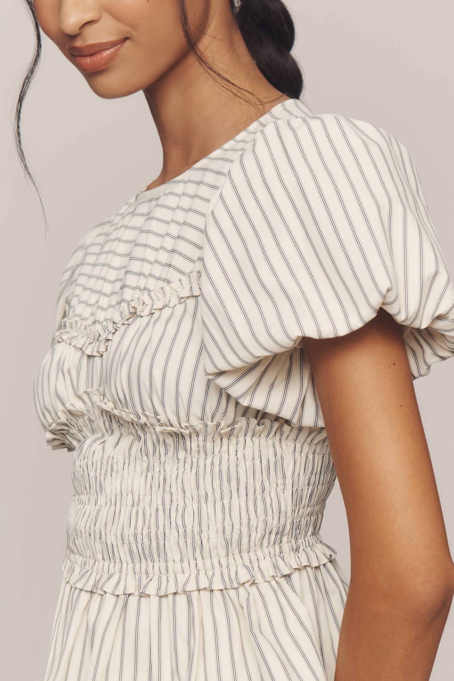 En Saison Azra Puff-sleeve Peplum Top in ivory - women's t-shirt - alternate view