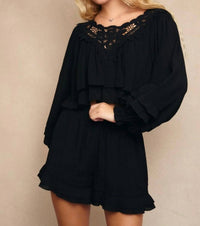 Le Lis - Lace Patch Lare Top With Ruffled Shorts Set