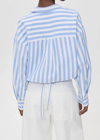 Essentiel Antwerp - Striped Wrap - effect Blouse Shirt - blouses - blue - clothing